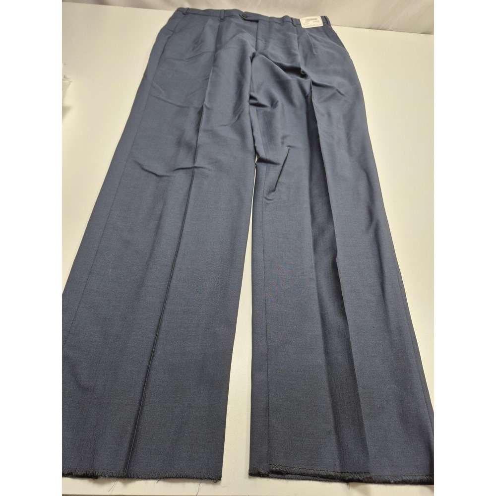 Dress Pants Mens 38x36 Blue Pleated Straight Unhemmed Classic Business Formal